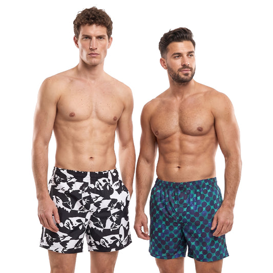 Kara Kartallar & Navy Dots on Green (Pack of 2)-Men's Organic Cotton Shorts