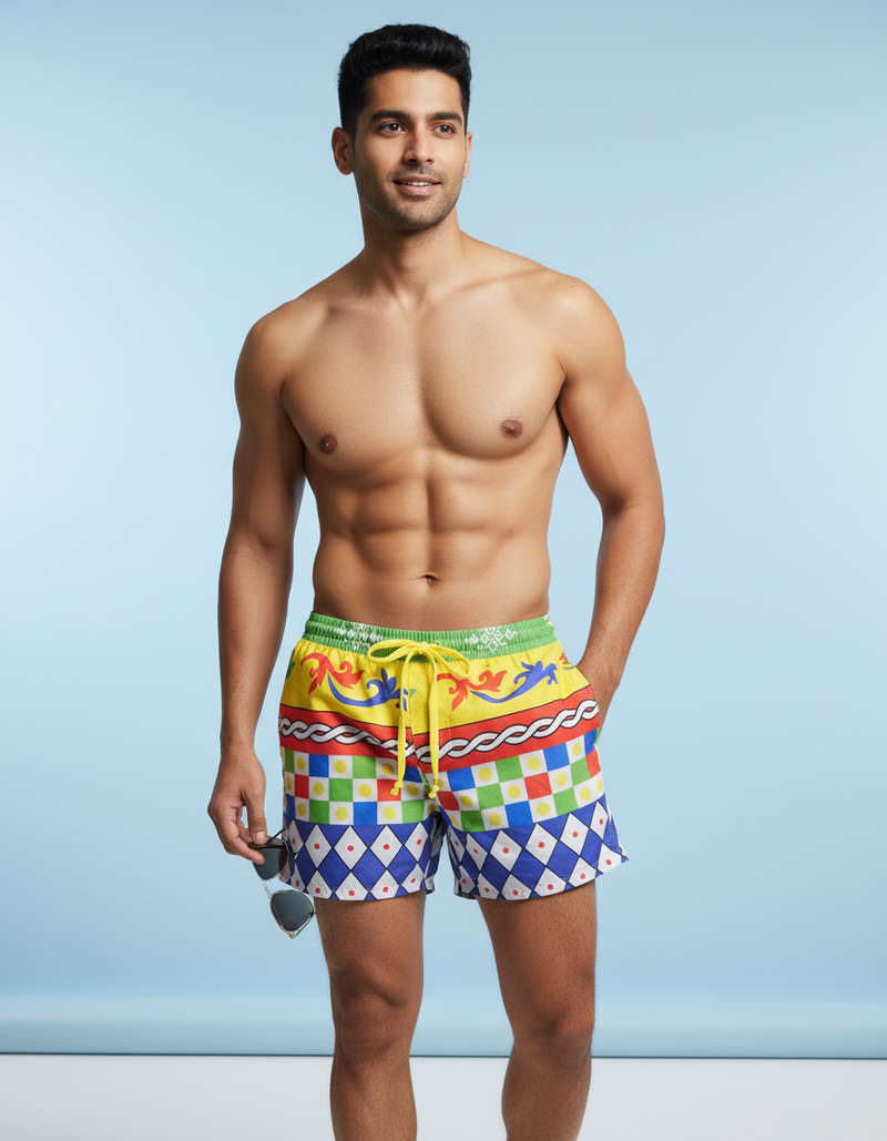 Men's Organic Cotton Shorts - Dots With Blocks (Pack of 1)