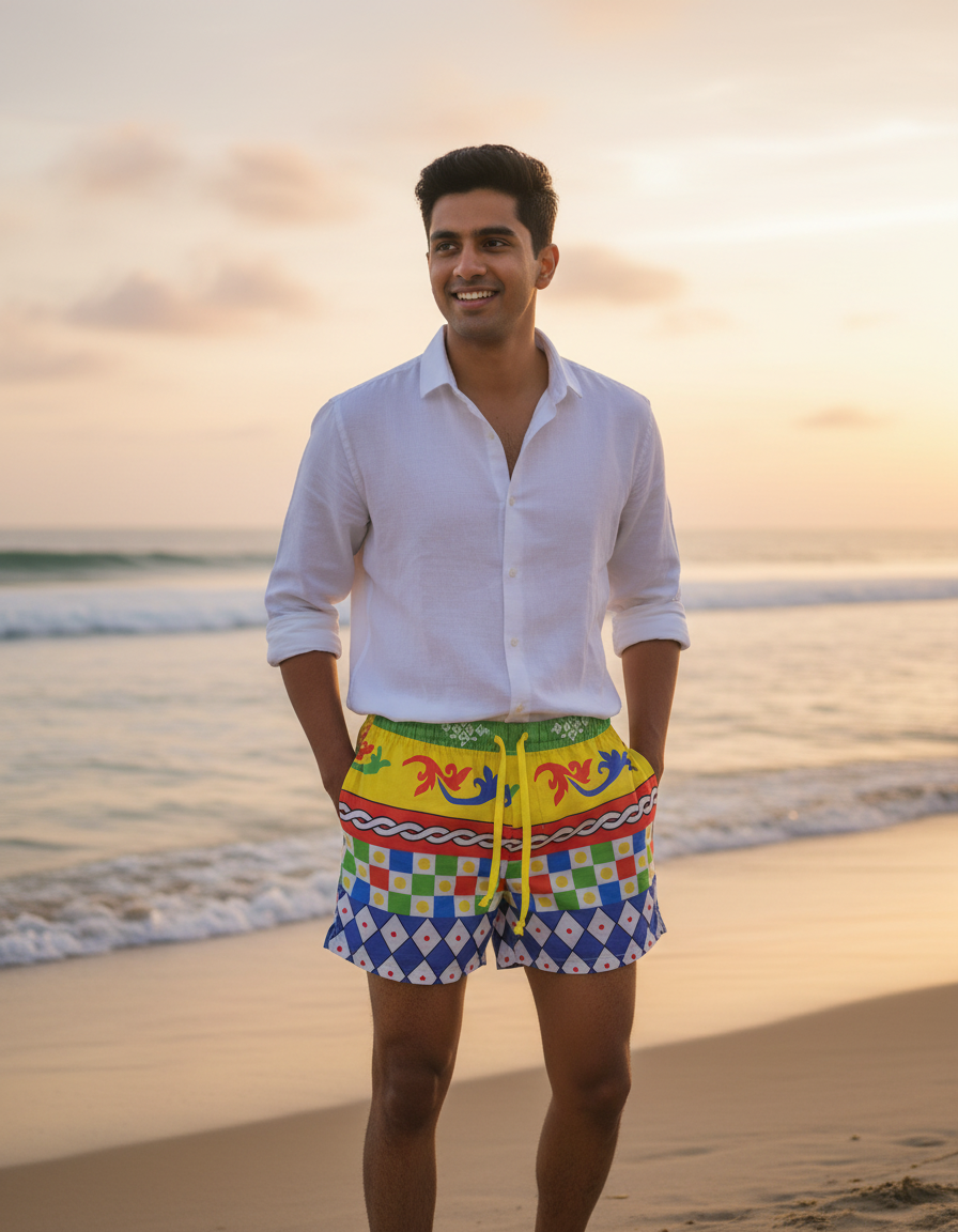 Men's Organic Cotton Shorts - Dots With Blocks (Pack of 1)