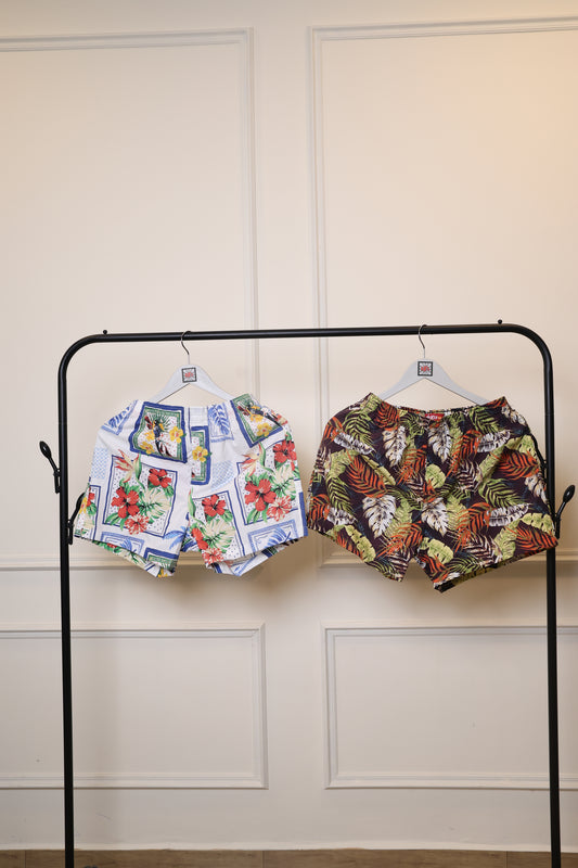 leaf & red floral print (Pack of 2)-Men's Organic Cotton Shorts