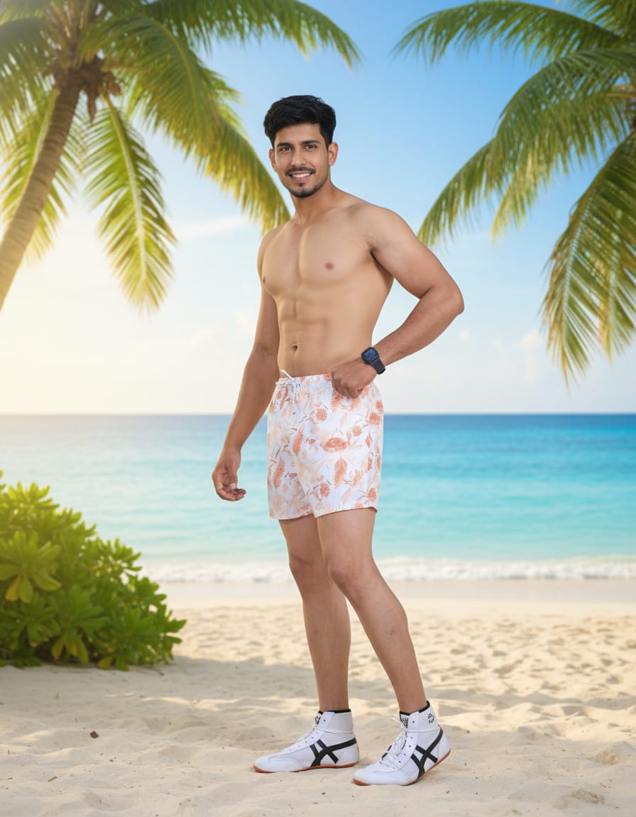 Men's Organic Cotton Shorts- Rust Flower on White (Pack of 1)