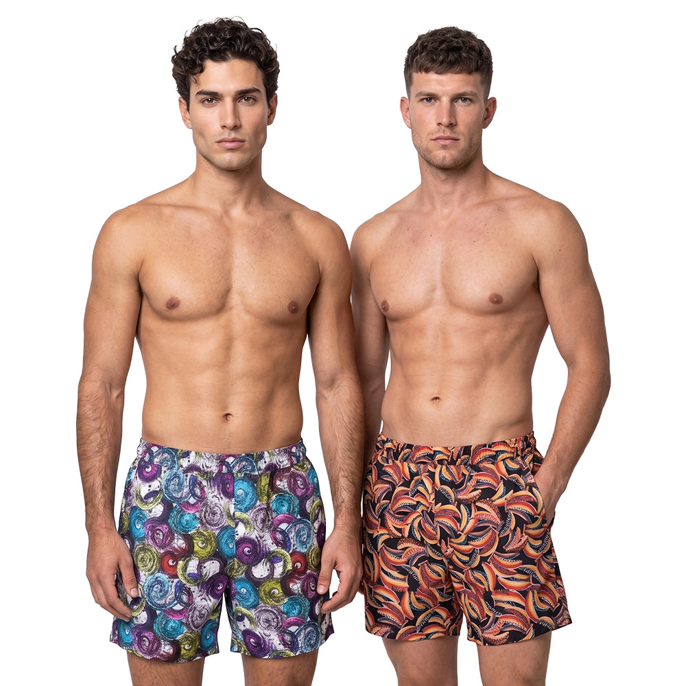 Multiclour circle & Semi red prints(Pack of 2)-Men's Organic Cotton Shorts