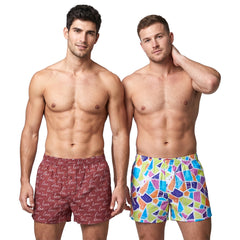 Multi Colours blocks & Love on Red (Pack of 2)-Men's Organic Cotton Boxers