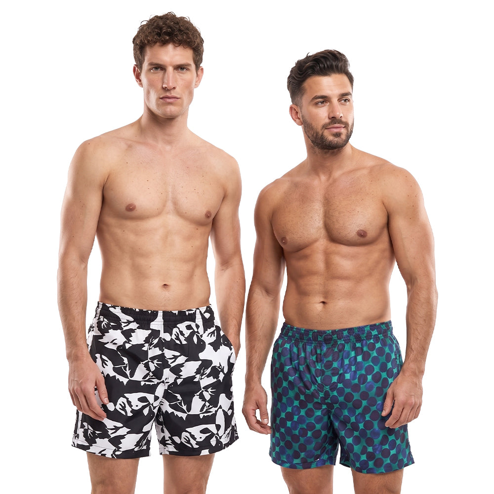 Kara Kartallar & Navy Dots on Green (Pack of 2)-Men's Organic Cotton Shorts