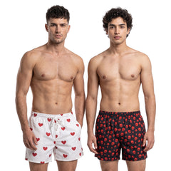 Red Skulls & Hearts on White (Pack of 2)-Men's Organic Cotton Shorts