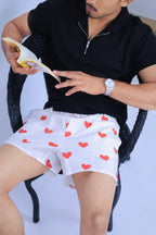 Men's Organic Cotton Shorts - Red Skulls & Hearts on White (Pack of 2)