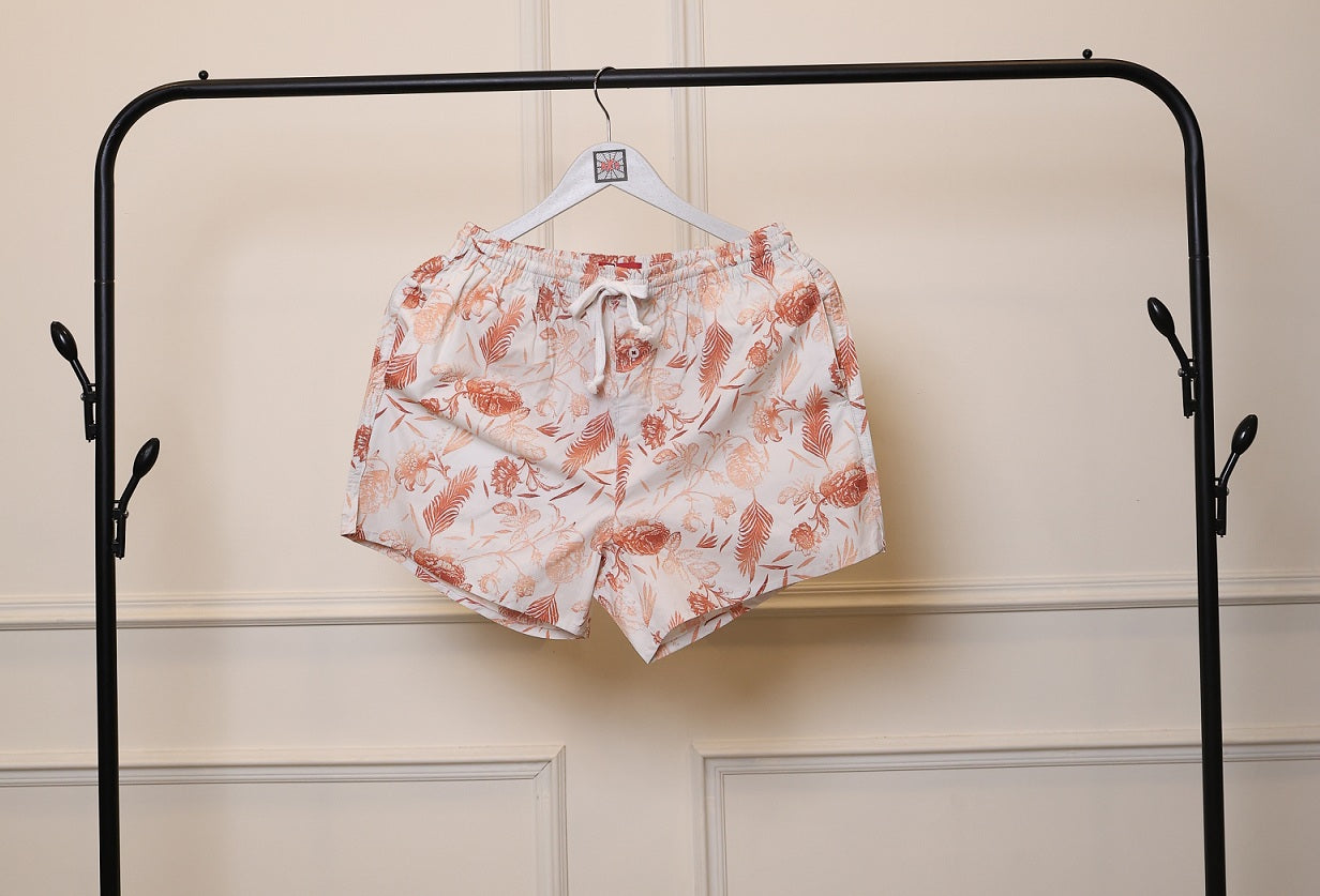 Men's Organic Cotton Shorts- Rust Flower on White (Pack of 1)