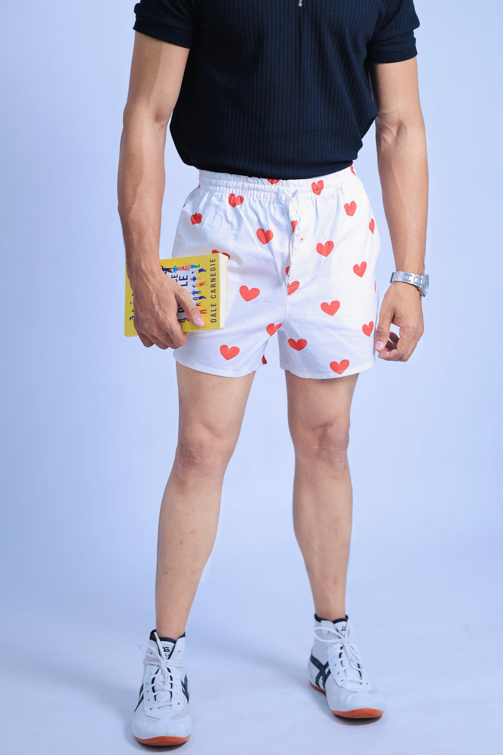Men's Organic Cotton Shorts - Red Skulls & Hearts on White (Pack of 2)