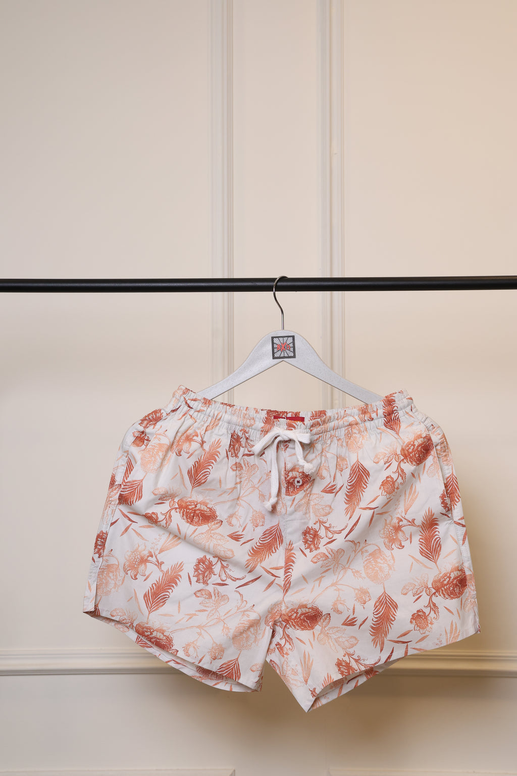 Men's Organic Cotton Shorts- Rust Flower on White (Pack of 1)