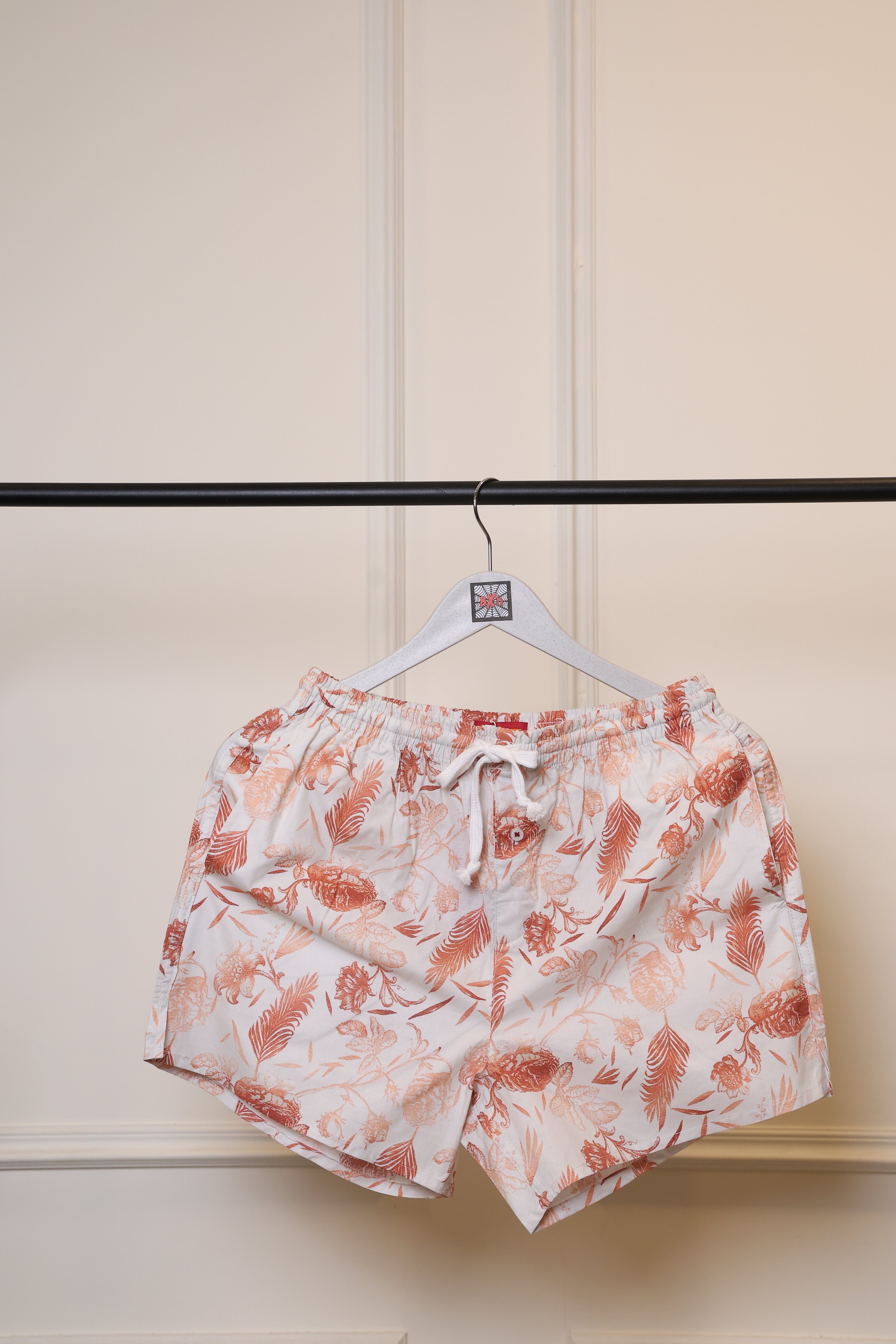 Men's Organic Cotton Shorts- Rust Flower on White (Pack of 1)