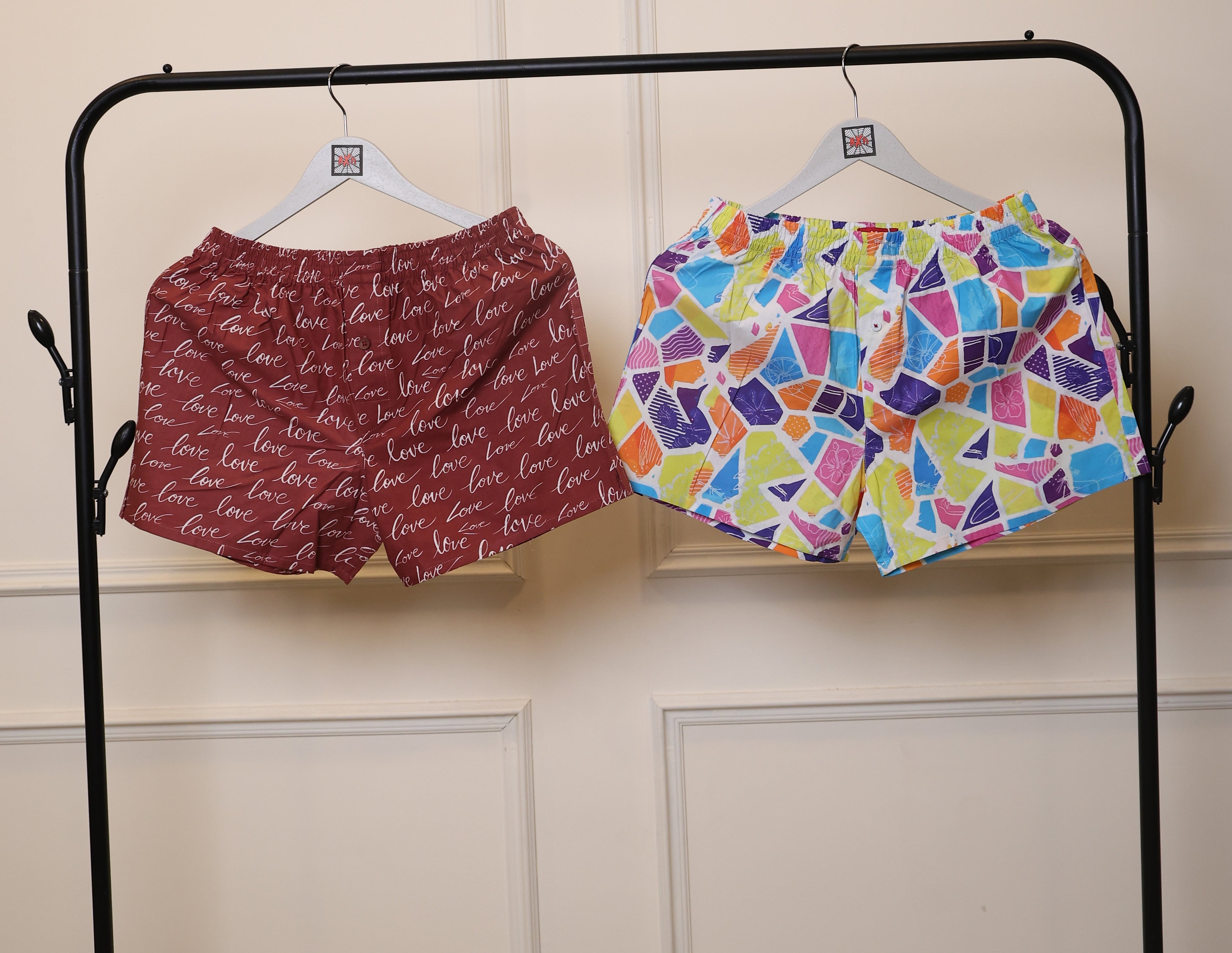 Men's Organic Cotton Boxers - Multi Colours blocks & Love on Red (Pack of 2)