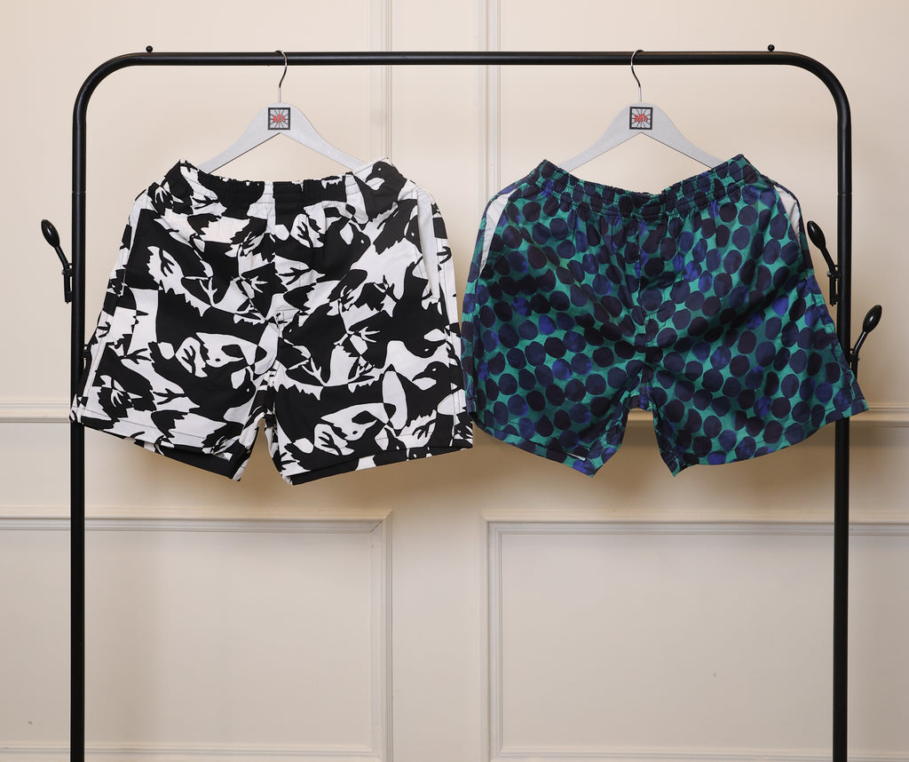 Men's Organic Cotton Shorts - Kara Kartallar & Navy Dost on Green (Pack of 2)