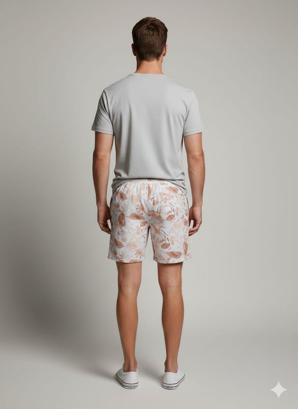Men's Organic Cotton Shorts- Rust Flower on White (Pack of 1)