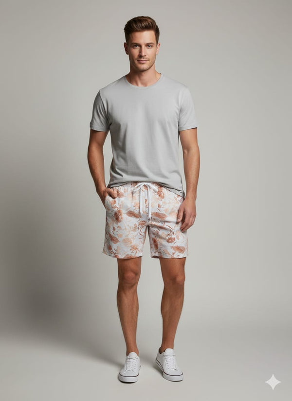 Men's Organic Cotton Shorts- Rust Flower on White (Pack of 1)