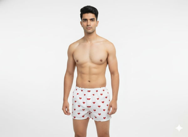 Men's Organic Cotton Shorts - Red Skulls & Hearts on White (Pack of 2)